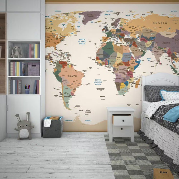 Children's World Map Wallpaper: Political Car Continent Detail, Peel and Stick