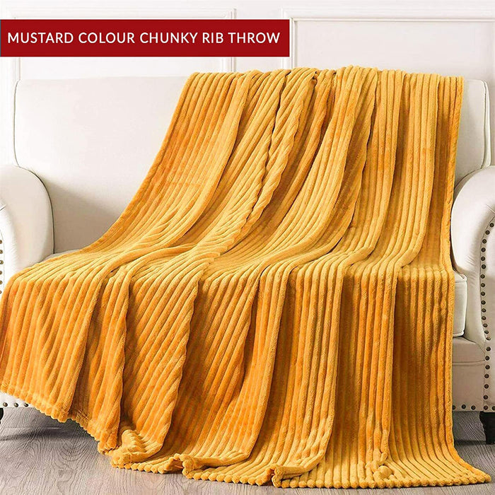 Chunky Ribbed Throw Blankets 150x200cm 100% Polyester - Cozy & Warm - Perfect Blankets for Bed, Sofa, Couch MUSTARDOur chunky throw blanket is big enough to hold a bed, sofa, or couch. It can also be used as a home decoration. Whether you're snuggling up