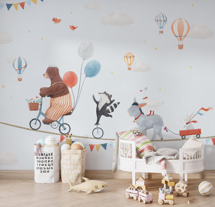 Circus Animals Wallpaper, Kids Room Mural, Removable Wallpaper