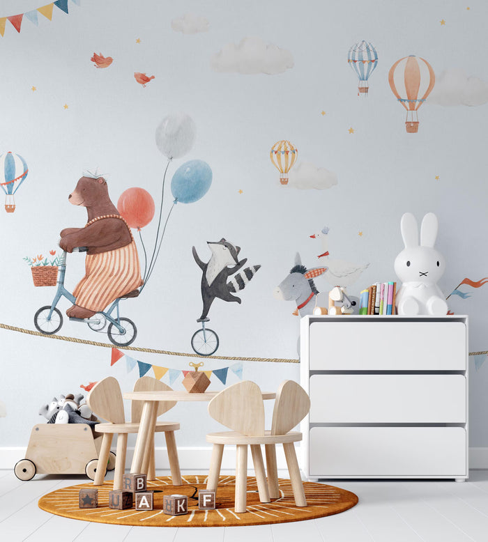 Circus Animals Wallpaper, Kids Room Mural, Removable Wallpaper