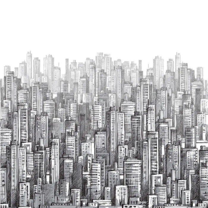 Cityscape Pencil Drawing Wallpaper: Modern Building Wall Mural (Peel and Stick)