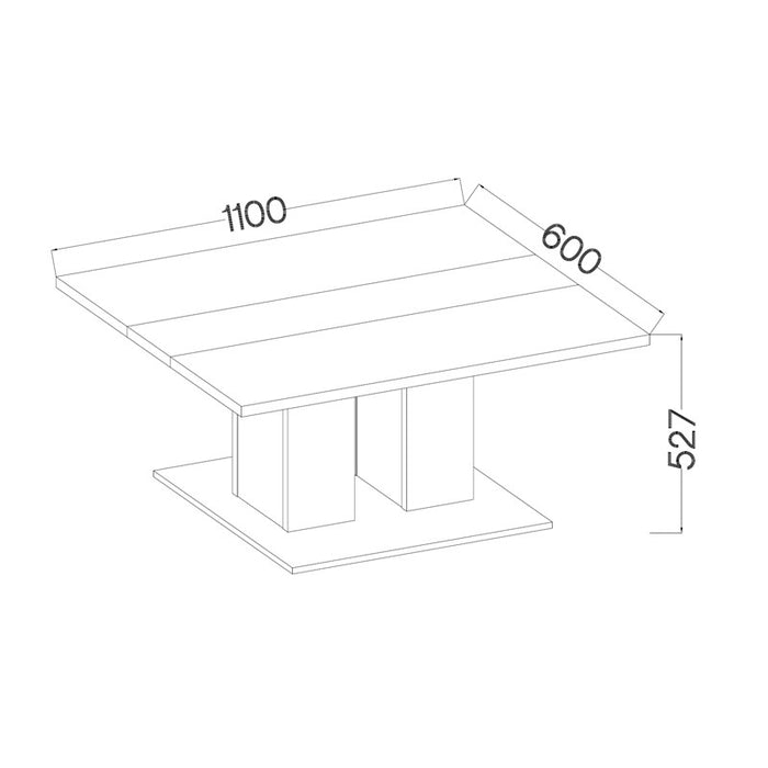 COFFEE TABLE BEN WHITE AND BLACK 110X60CMCoffee table / coffee table in whiteTable dimensionwidth 110 cm / depth 60 cm / height 53 cmExecution: base made of white laminated board, 16mm thick Table top with a thickness of 28mm in white, with a black insert