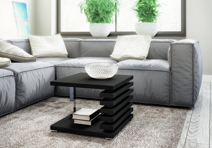COFFEE TABLE KYOTO BLACKIntroducing COFFEE TABLE KYOTO, an ideal addition to any corner or regular sofa. Its sleek and contemporary rung-shaped structure, adorned with metallic accents, makes it a standout piece. Constructed from a 32mm thick board, this
