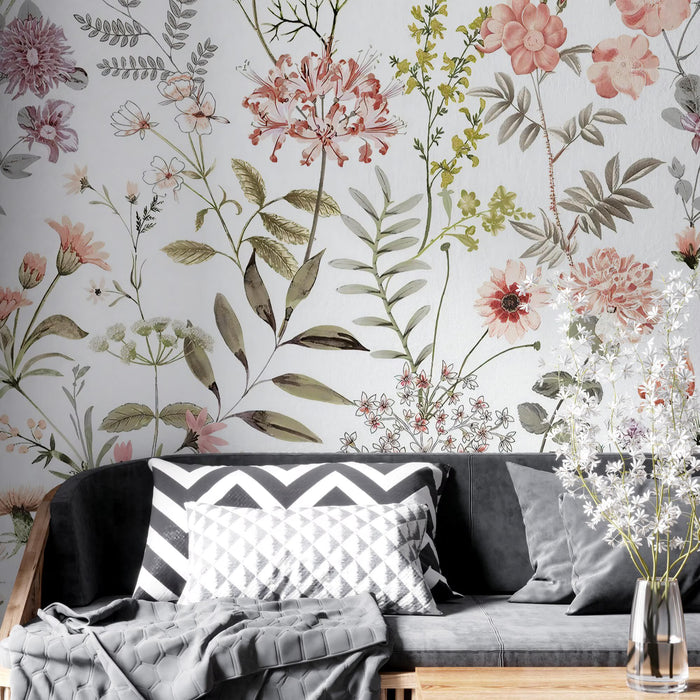 Colorful Wildflowers Peel and Stick Wallpaper: Floral Butterfly Vinyl