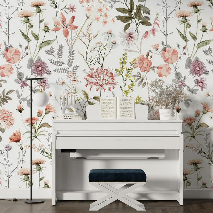 Colorful Wildflowers Peel and Stick Wallpaper: Floral Butterfly Vinyl