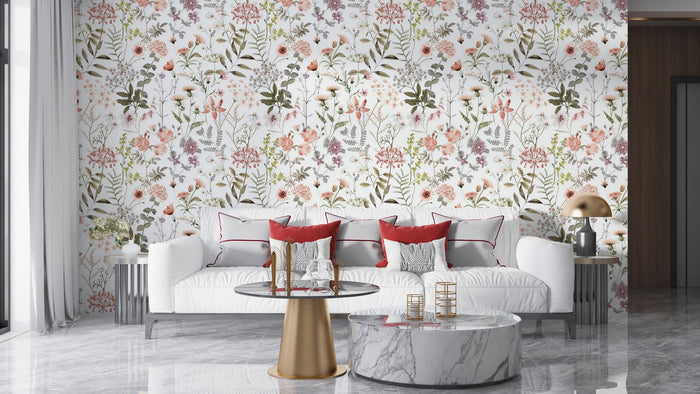 Colorful Wildflowers Peel and Stick Wallpaper: Floral Butterfly Vinyl