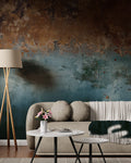 Concrete-Look Wallpaper in Blue and Brown Tones: Rusty Deco Art Wall Mural