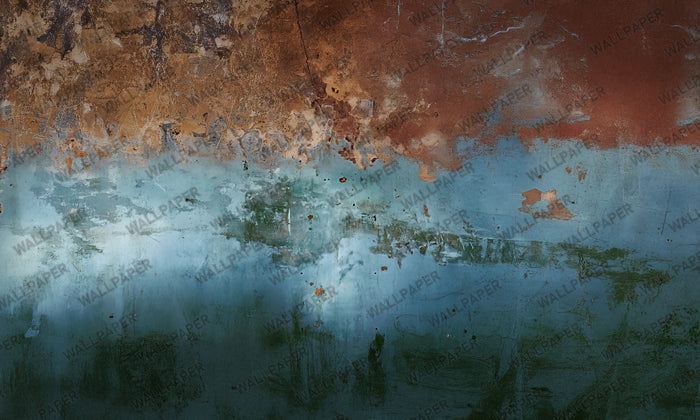 Concrete-Look Wallpaper in Blue and Brown Tones: Rusty Deco Art Wall Mural