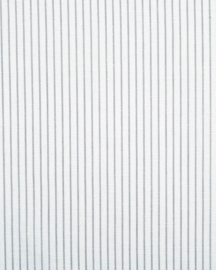 Close up of the custom linen shirt for men in white with grey candy stripes by Luxire Clothing