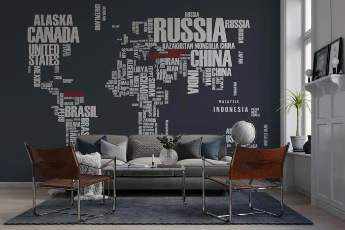 Countries World Map Wallpaper: Peel and Stick Art Deco Wall Mural