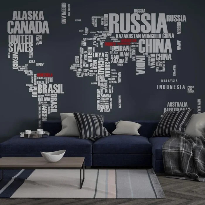 Countries World Map Wallpaper: Peel and Stick Art Deco Wall Mural