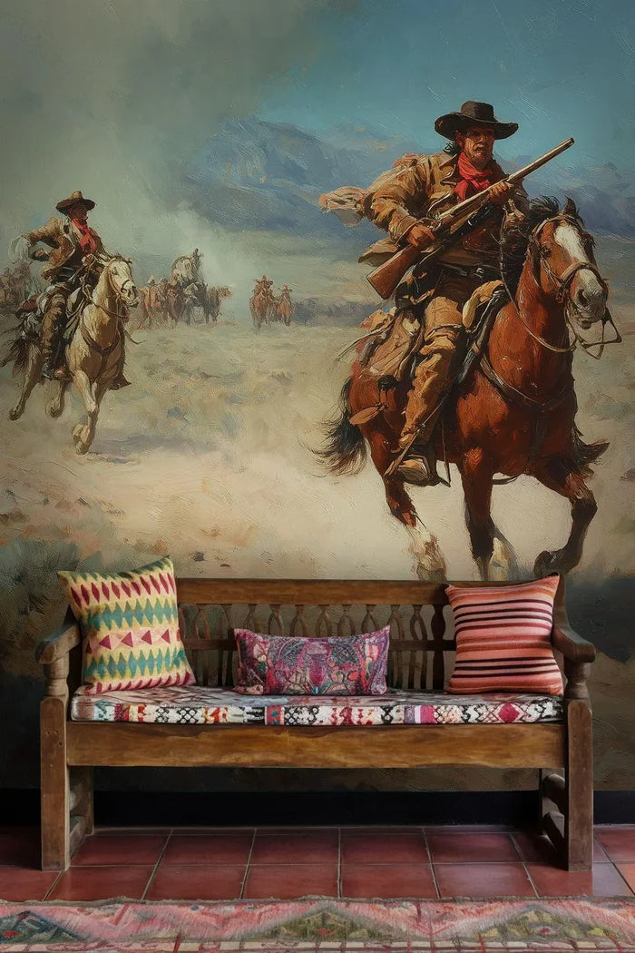 Cowboy Toile Peel and Stick Wallpaper: Western Cafe Decor