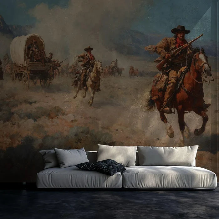 Cowboy Toile Peel and Stick Wallpaper: Western Cafe Decor