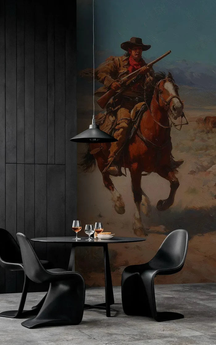 Cowboy Toile Peel and Stick Wallpaper: Western Cafe Decor