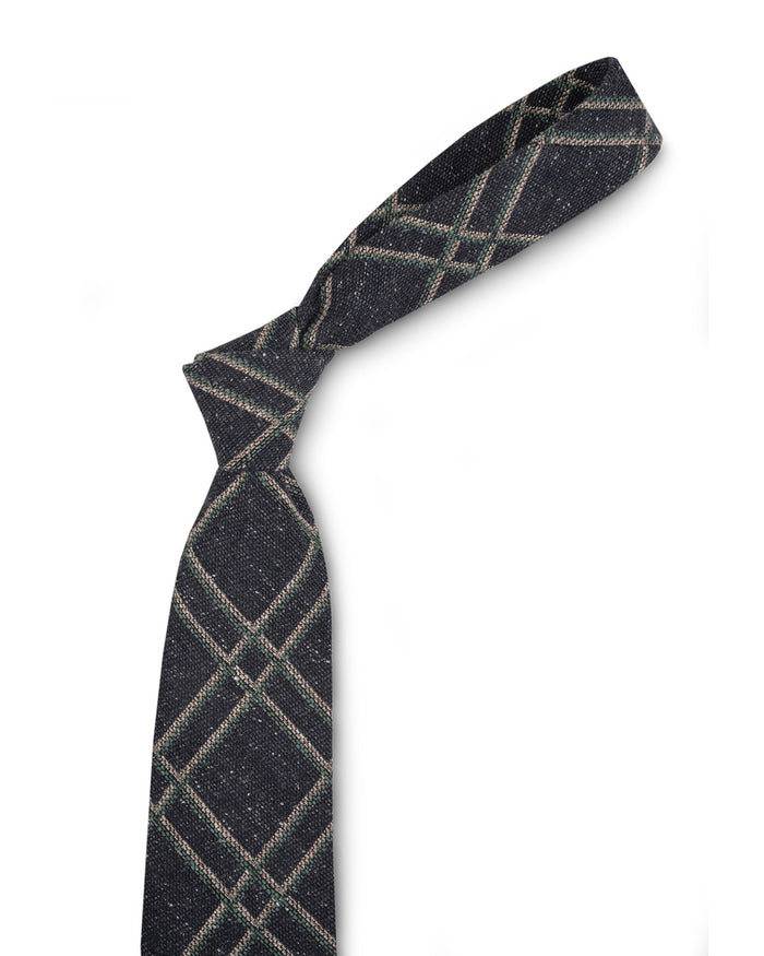 Cream Green Checks On Navy Tie