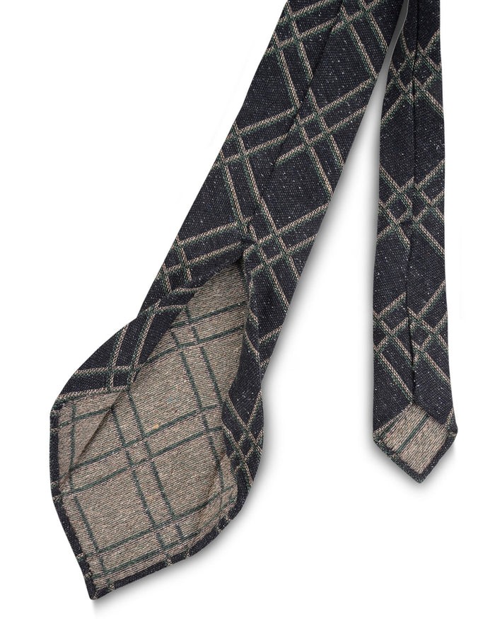 Cream Green Checks On Navy Tie