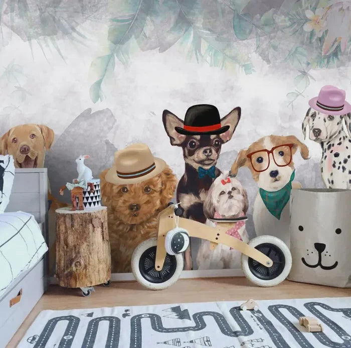 Cute Dogs Wallpaper, Peel and Stick, Kids Room Decor
