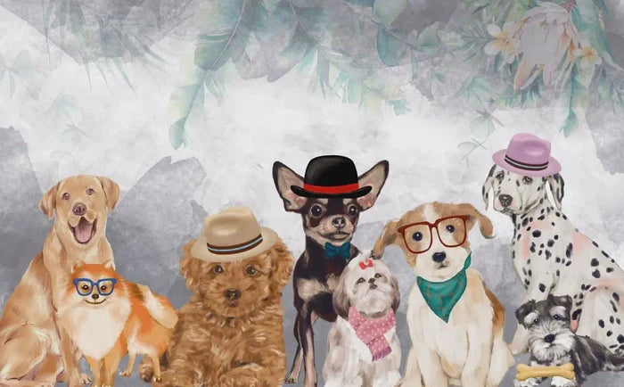 Cute Dogs Wallpaper, Peel and Stick, Kids Room Decor