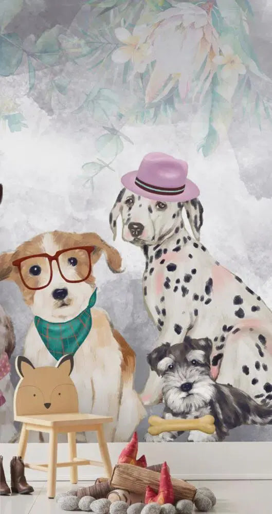 Cute Dogs Wallpaper, Peel and Stick, Kids Room Decor
