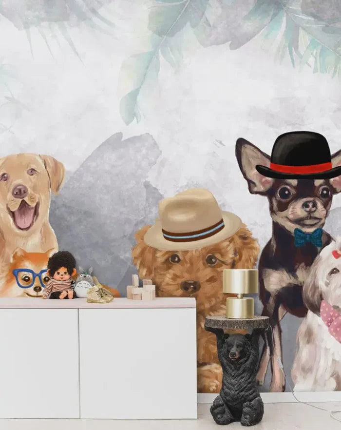 Cute Dogs Wallpaper, Peel and Stick, Kids Room Decor
