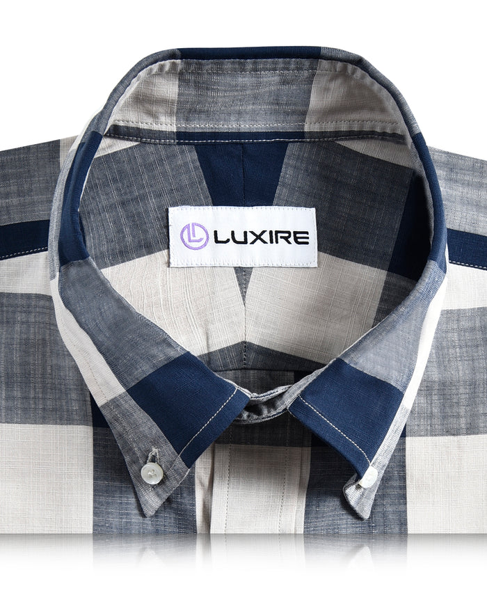 Dark Blue Cream Large Gingham Checks