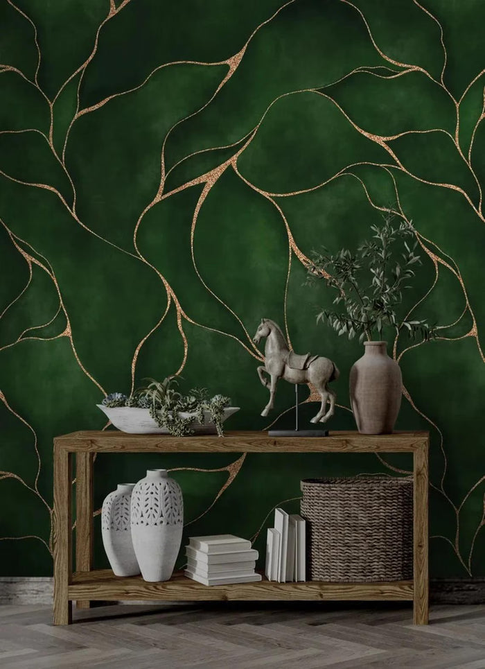 Dark Green Abstract Lines Wallpaper: Elegant Peel and Stick Wallcovering