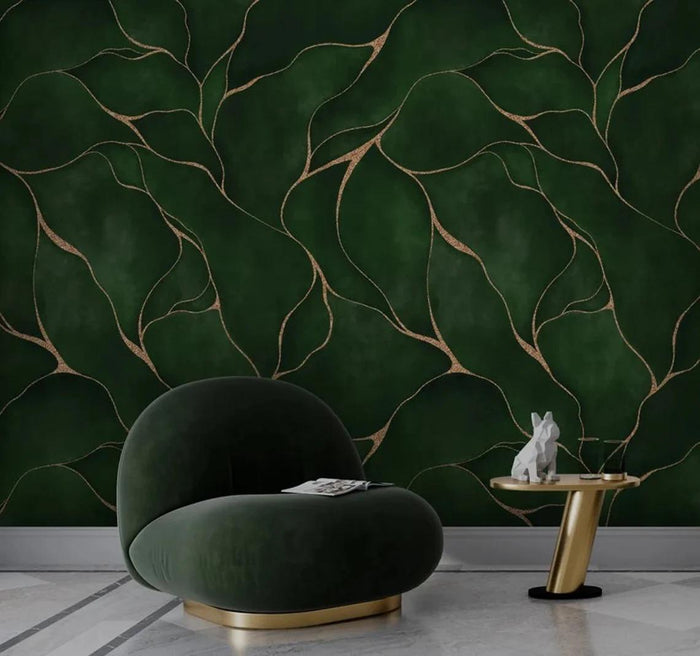 Dark Green Abstract Lines Wallpaper: Elegant Peel and Stick Wallcovering