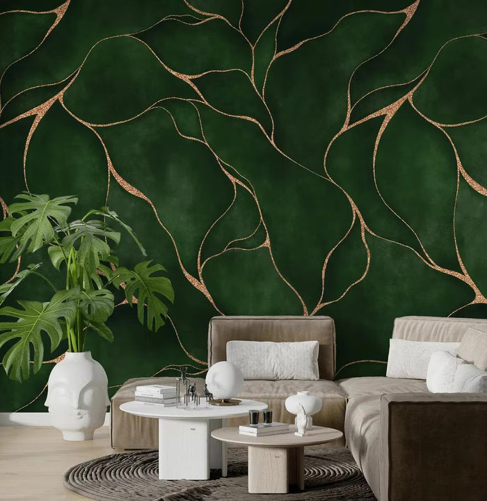 Dark Green Abstract Lines Wallpaper: Elegant Peel and Stick Wallcovering