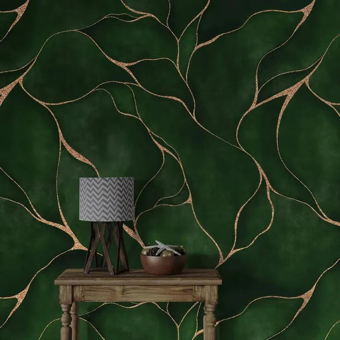 Dark Green Abstract Lines Wallpaper: Elegant Peel and Stick Wallcovering