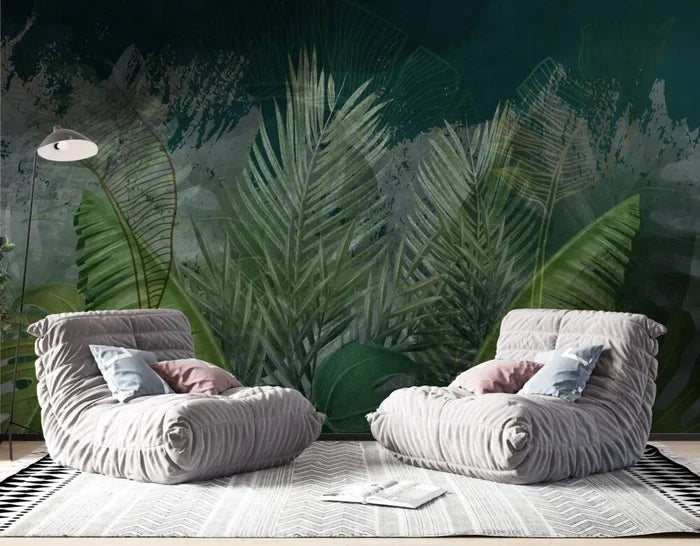 Dark Tropical Leaf Wallpaper: Peel and Stick Removable Wallpaper