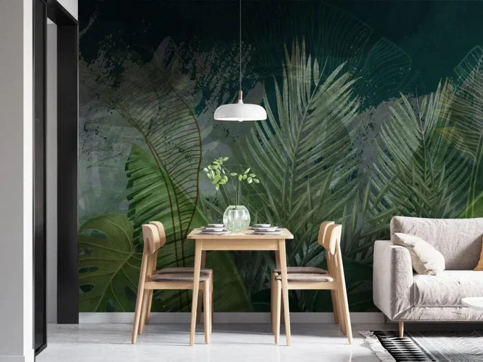 Dark Tropical Leaf Wallpaper: Peel and Stick Removable Wallpaper