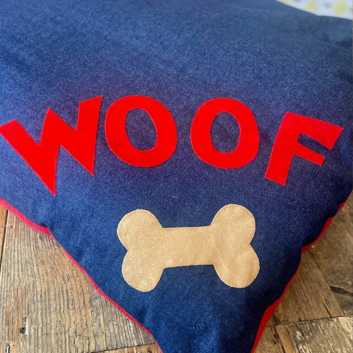 Dog Bed in Denim with Woof Bone
