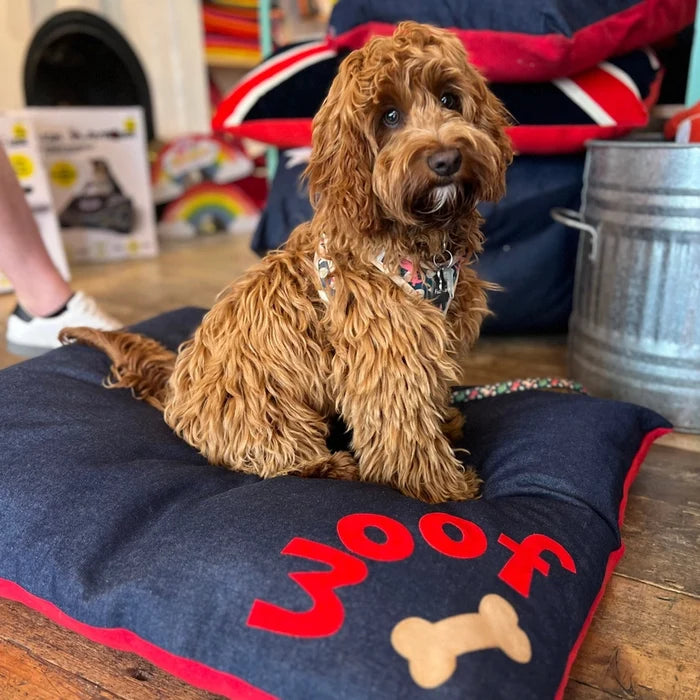 Dog Bed in Denim with Woof Bone