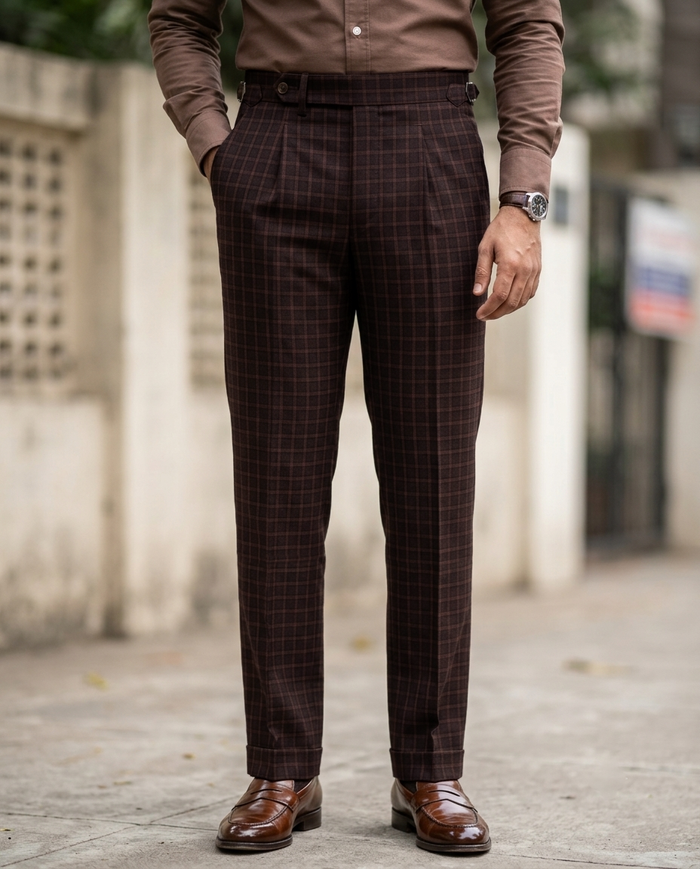 Drapers Brown Macro Checks Pants