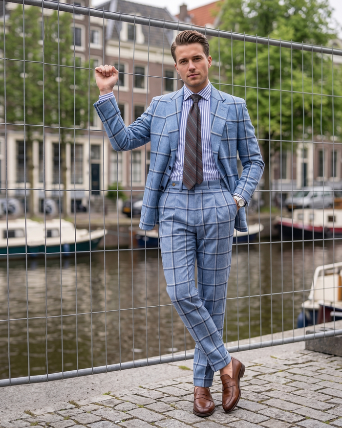 Dugdale Light Blue Windowpane Tweed
