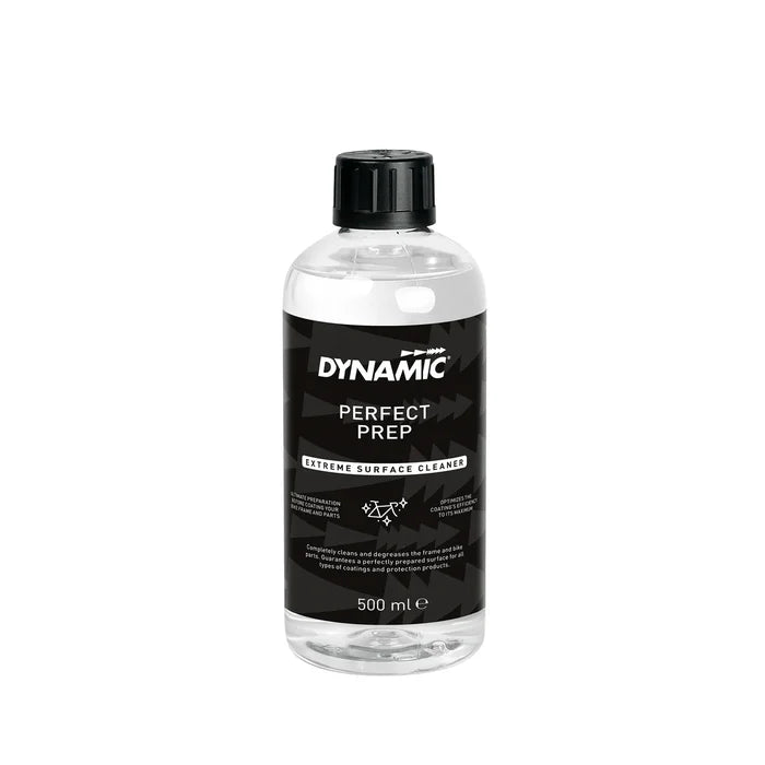 A 500 ml bottle of Dynamic Perfect Prep Extreme Surface Cleaner with a black cap and black label on a white background.