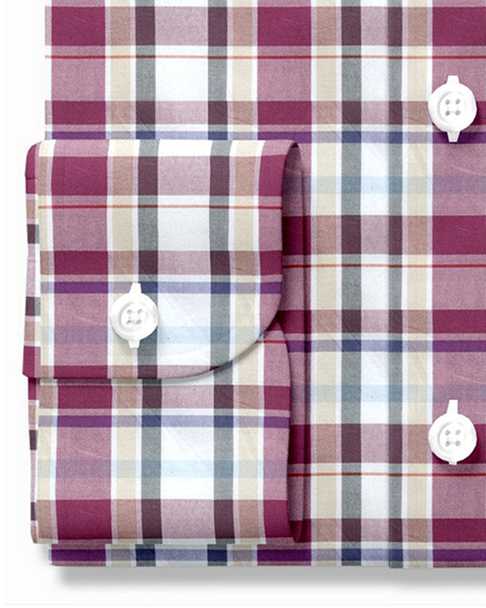 Easy-to-Iron Maroon White Ecru Oxford Checks