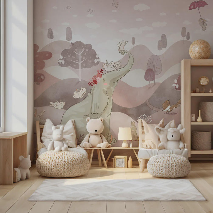 Elephant & Friends Wallpaper Mural, Kids Room Decor