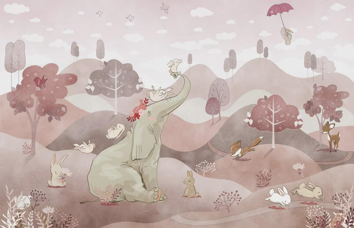 Elephant & Friends Wallpaper Mural, Kids Room Decor