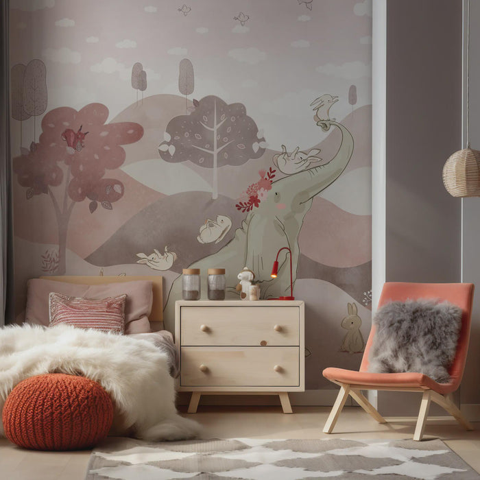 Elephant & Friends Wallpaper Mural, Kids Room Decor