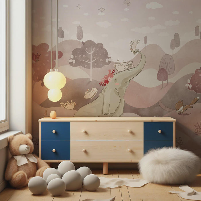 Elephant & Friends Wallpaper Mural, Kids Room Decor