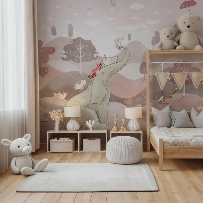Elephant & Friends Wallpaper Mural, Kids Room Decor