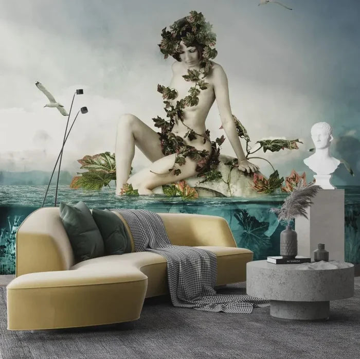 Embossed Oriental Woman 3D Wallpaper, Luxury Wall Decor