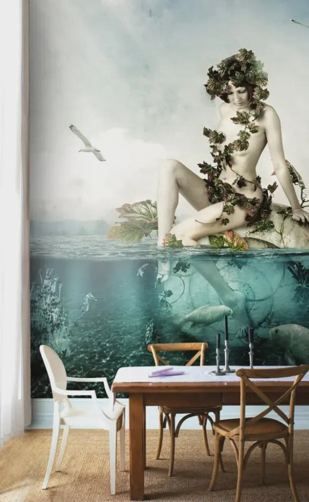 Embossed Oriental Woman 3D Wallpaper, Luxury Wall Decor