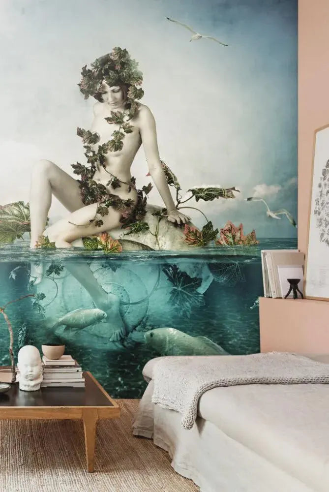 Embossed Oriental Woman 3D Wallpaper, Luxury Wall Decor