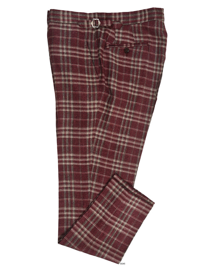 EThomas Maroon Windowpane Checks