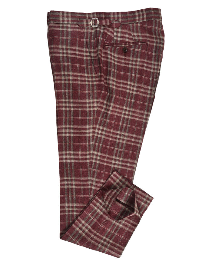 EThomas Maroon Windowpane Checks