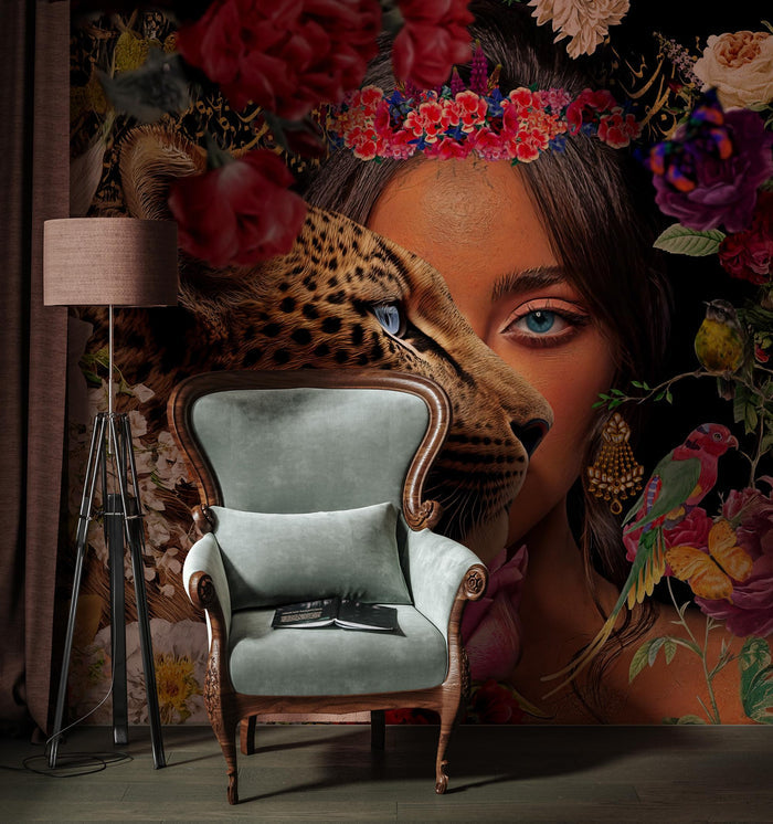 Exotic Tiger Woman Wallpaper Mural: Peel and Stick Nature Art