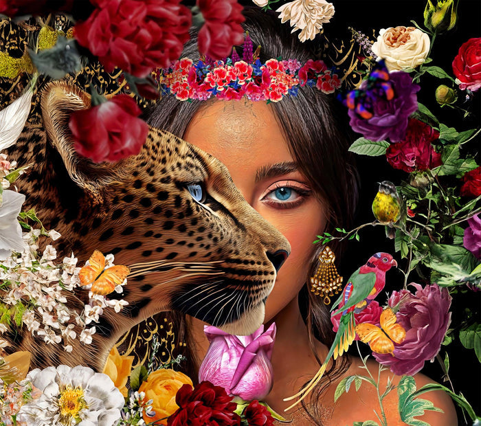 Exotic Tiger Woman Wallpaper Mural: Peel and Stick Nature Art