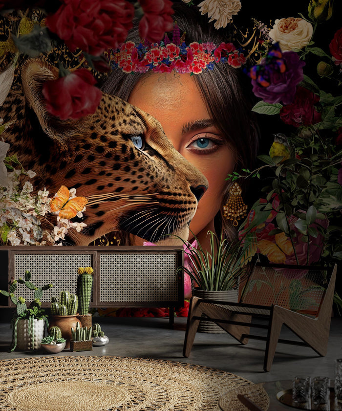 Exotic Tiger Woman Wallpaper Mural: Peel and Stick Nature Art